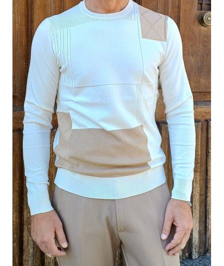 Maglia Girocollo Markup Latte Patchwork Viscosa - MK9900039