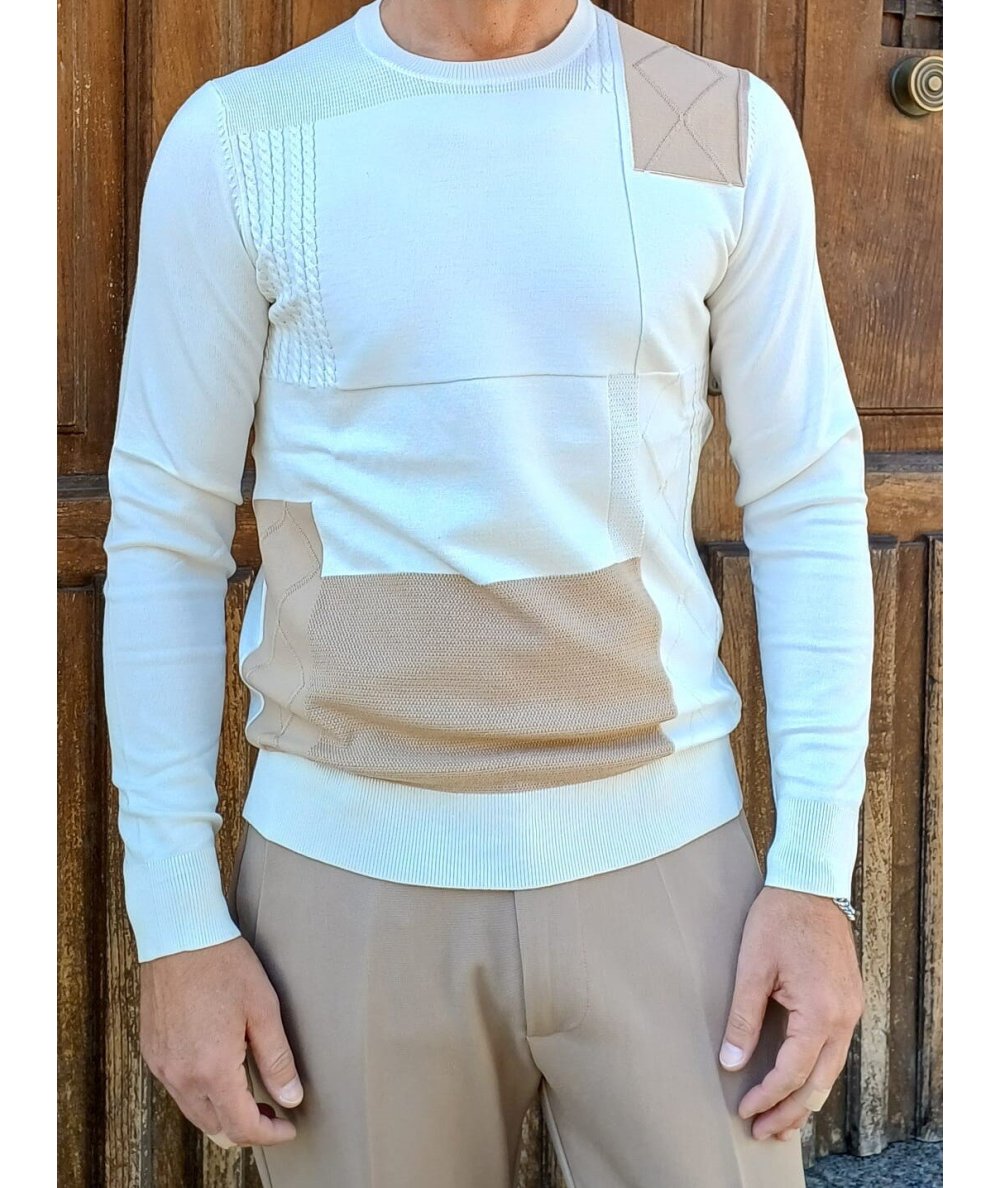 Maglia Girocollo Markup Latte Patchwork Viscosa - MK9900039