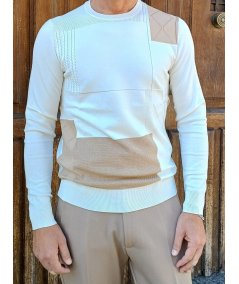 Maglia Girocollo Markup Latte Patchwork Viscosa - MK9900039