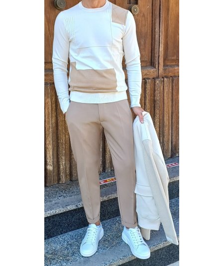 Maglia Girocollo Markup Latte Patchwork Viscosa - MK9900039