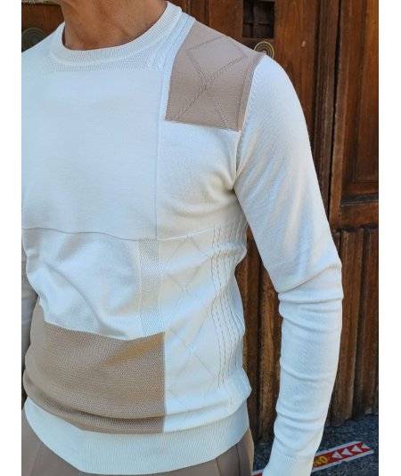 Maglia Girocollo Markup Latte Patchwork Viscosa - MK9900039