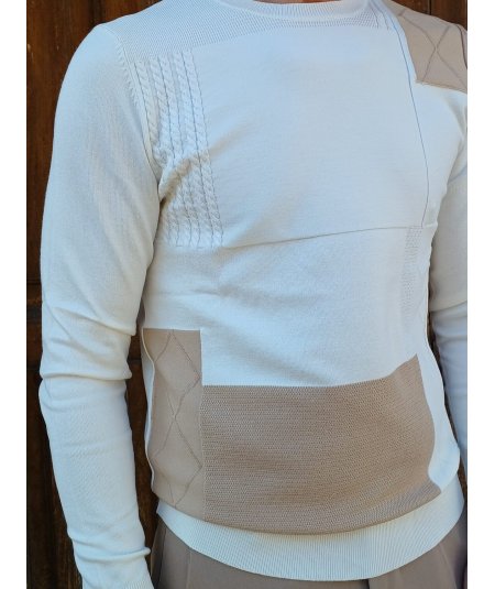 Maglia Girocollo Markup Latte Patchwork Viscosa - MK9900039