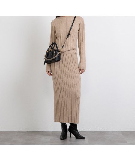 Markup Gonna Maglia Misto Lana Lurex Beige