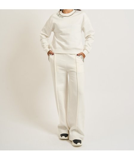 Markup Pantalone Felpa Applicazioni Panna