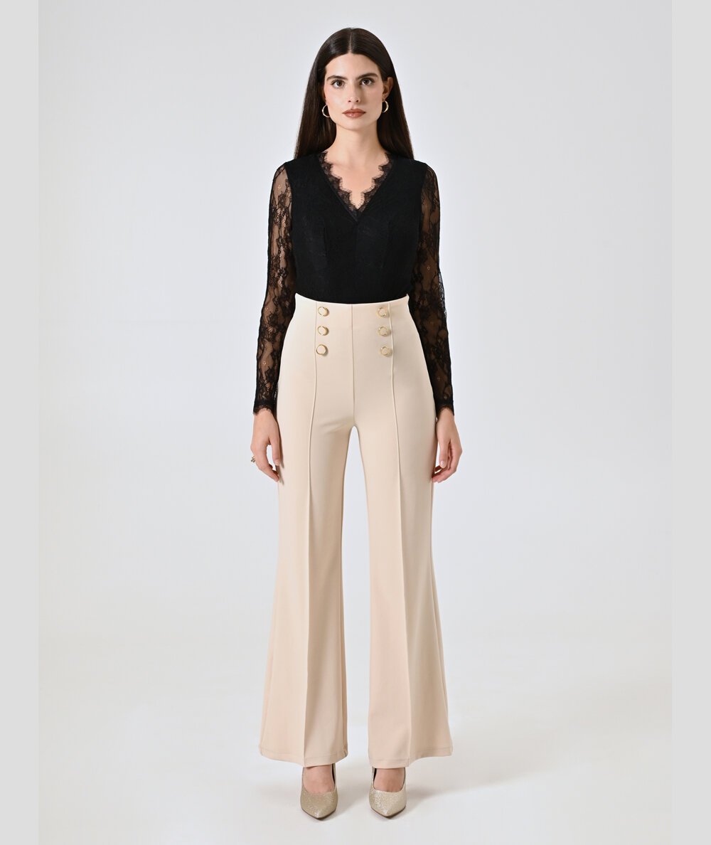 Pantalone Scuba con 6 Bottoni Rinascimento | Beige o Blu