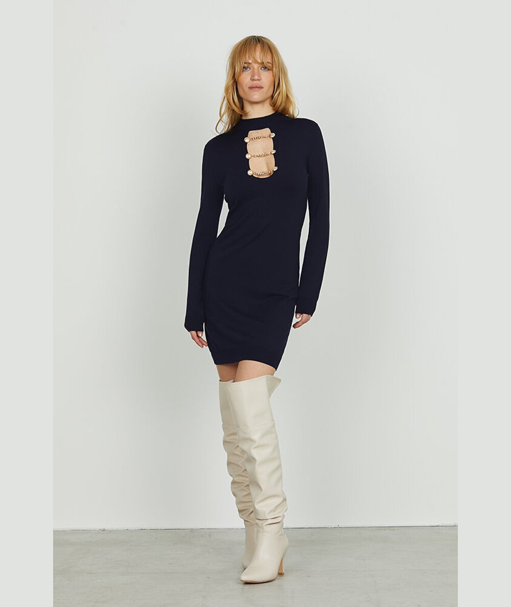 Abito Corto Relish Branco Nero con Colletto e Apertura - RDA2509054020