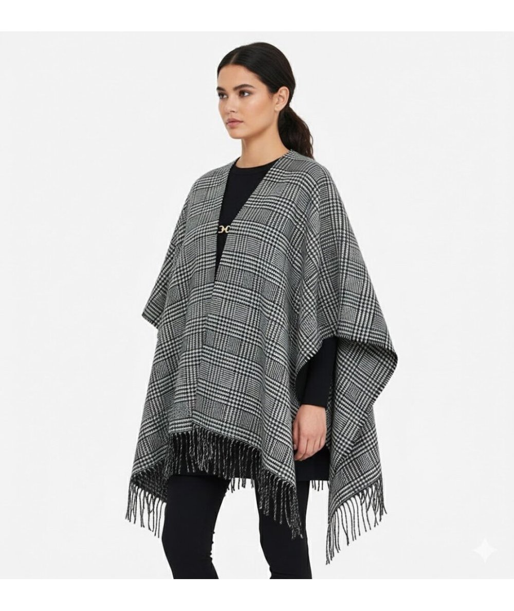 Liu Jo Poncho Pied-de-Poule Nero/Bianco - 2F5036T0300