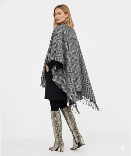 Liu Jo Poncho Pied-de-Poule Nero/Bianco - 2F5036T0300