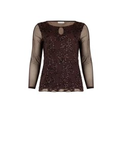 Blusa Cioccolato Tulle e Paillettes Rinascimento Curvy